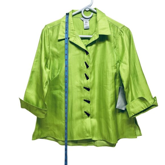 Multiples Essentials Womens Lime Green Button-Front Shirt Size PS - Picture 6 of 9